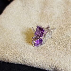Princess cut simulated sapphire earrings